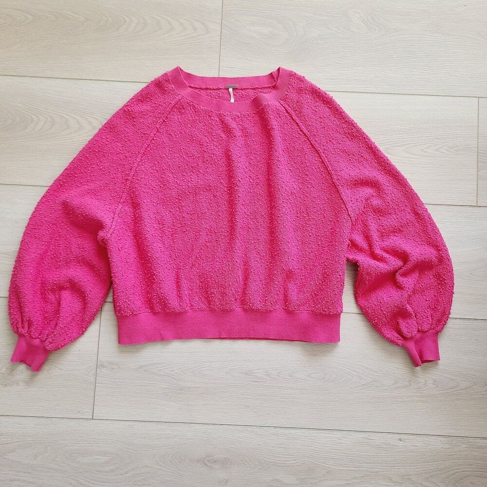 Free‎ People Found My Friend Pullover S Pink Pebbled Textured Dolan Sleeve...